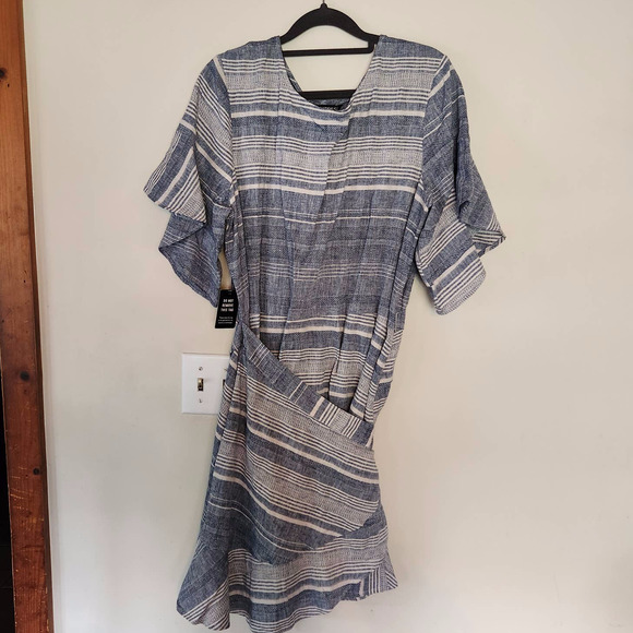 Express Blue and White Striped Midi Dress - Picture 1 of 9